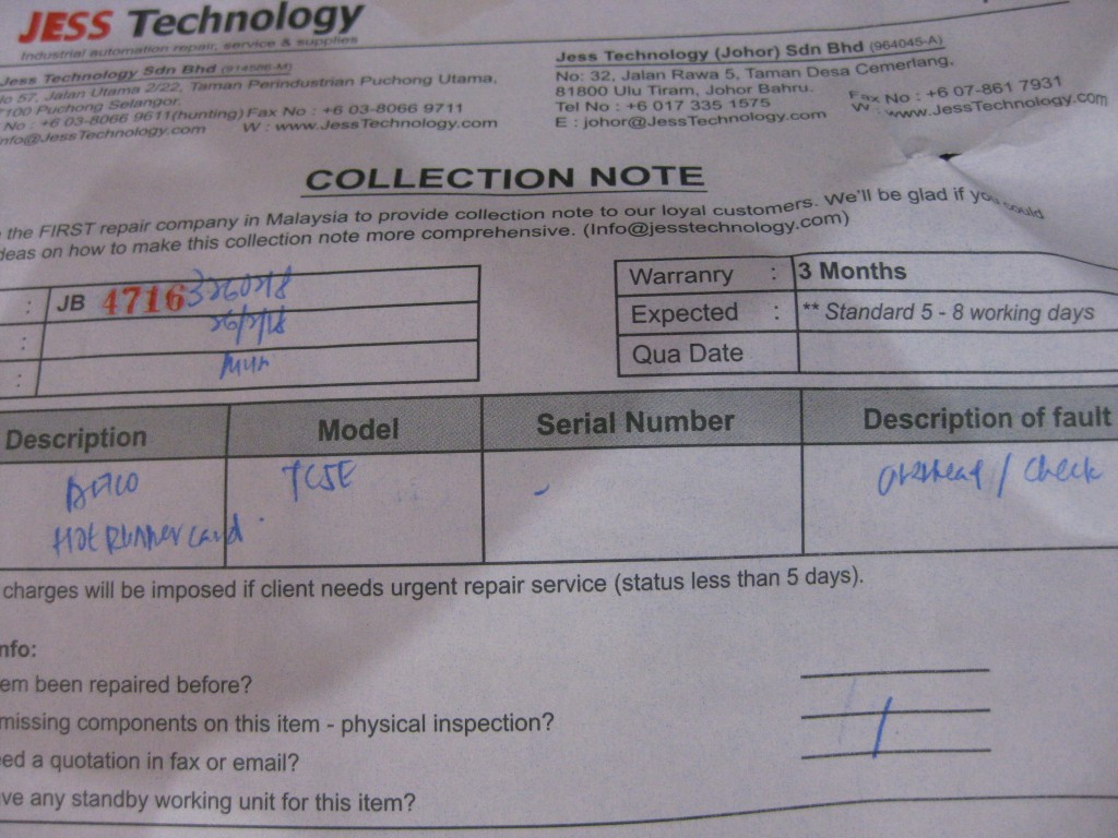 Image #1 of Repair ARICO TC5E HOT RUNNER CARD in Malaysia, Singapore, Thailand, Indonesia