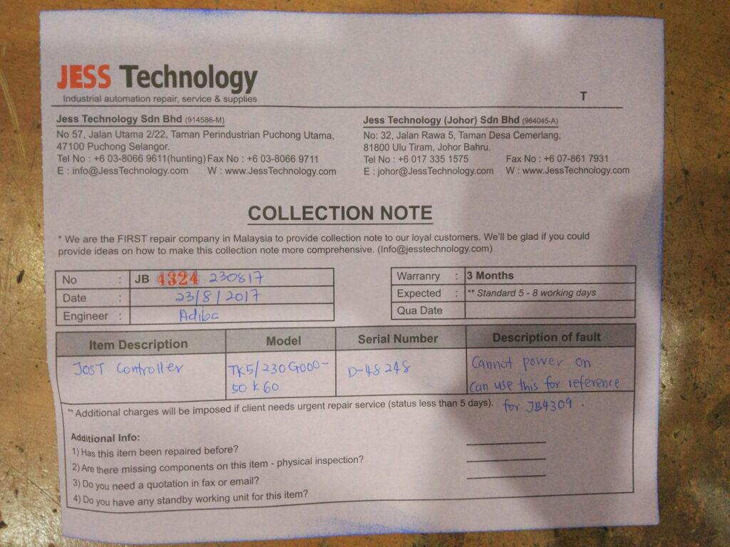 Image #4 of Repair JOST TK5/230G000-50K60 JOST CONTROLLER in Malaysia, Singapore, Thailand, Indonesia