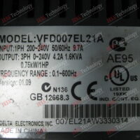 Repair DELTA VFD007EL21A BRAND: DELTA AC DRIVE, MODEL NO: VFD007EL21A, S/N: 007EL21AW3330314 007EL21AW3330314 in Malaysia, Singapore, Thailand, Indonesia