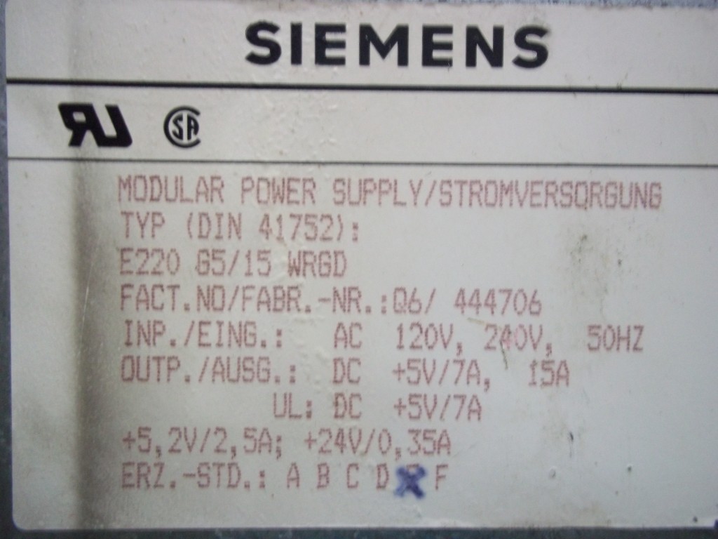 Image #2 of Repair DIN 41752 : E220 G5/15 WRGD SIEMENS SIEMENS SIMATIC S5 PS 7A/15A MODULAR POWER SUPPLY STROMVERSORGUNG in Malaysia, Singapore, Thailand, Indonesia