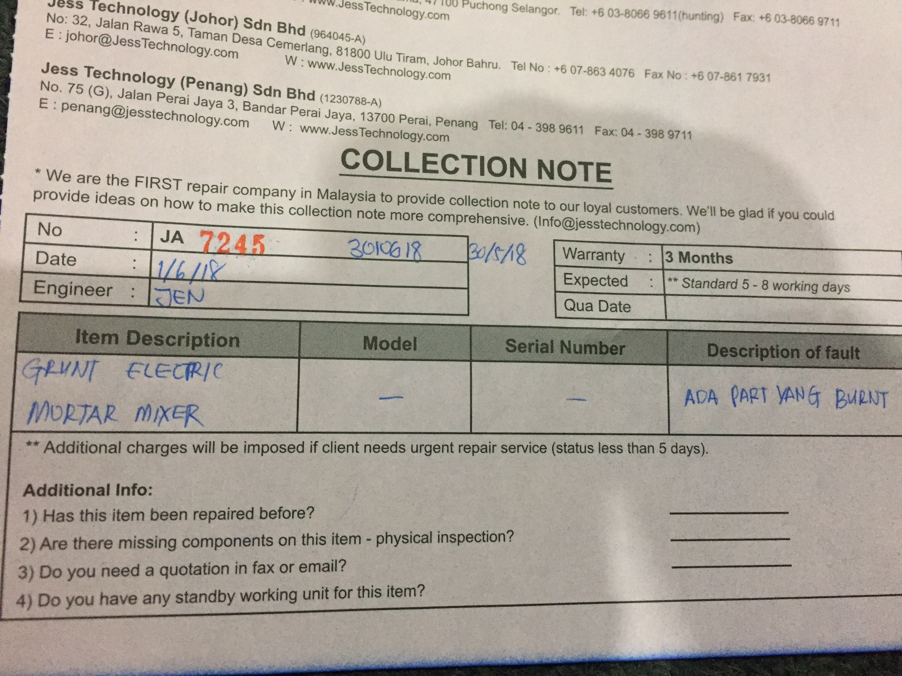 JESS Repair Service in Malaysia Repair GRUNT ELECTRIC MORTAR MIXER , Best Repair Services in