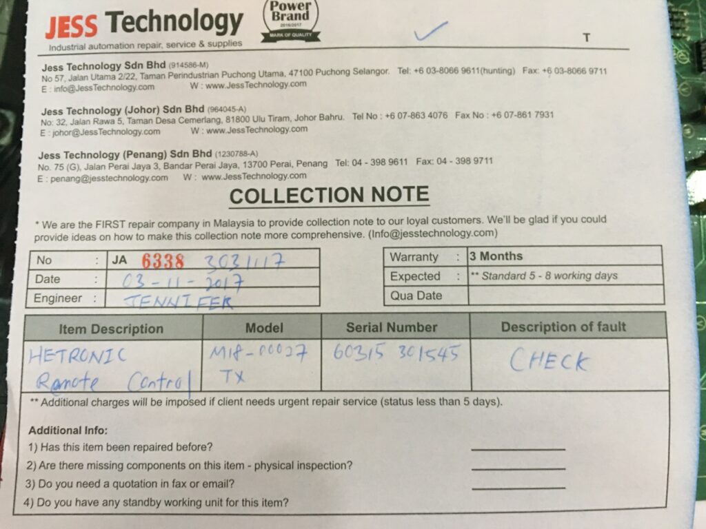 Image #4 of Repair HETRONIC M18-00027TX HETRONIC REMOTE CONTROL in Malaysia, Singapore, Thailand, Indonesia