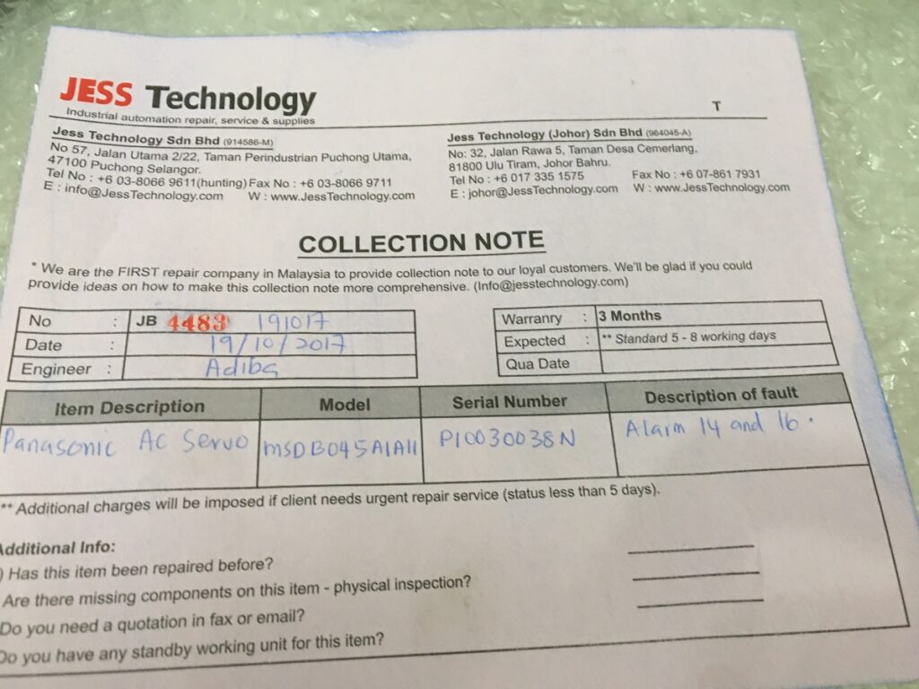 Image #4 of Repair Panasonic MSDB045A1A11 AC SERVO in Malaysia, Singapore, Thailand, Indonesia