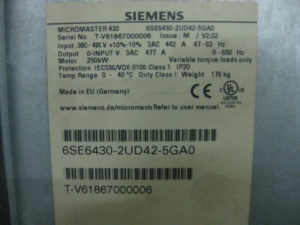 Image #1 of Repair SIEMENS 6SE6430-2UD42-5GA0 MICROMASTER 430 AC INVERTER DRIVE 250KW in Malaysia, Singapore, Thailand, Indonesia