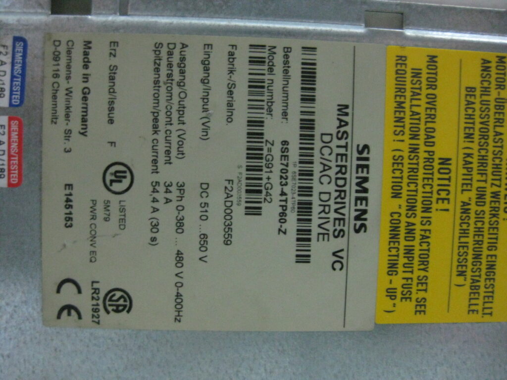 Image #2 of Repair Siemens Z=G91+G42 SIEMENS MASTERDRIVES VC DCAC DRIVE in Malaysia, Singapore, Thailand, Indonesia