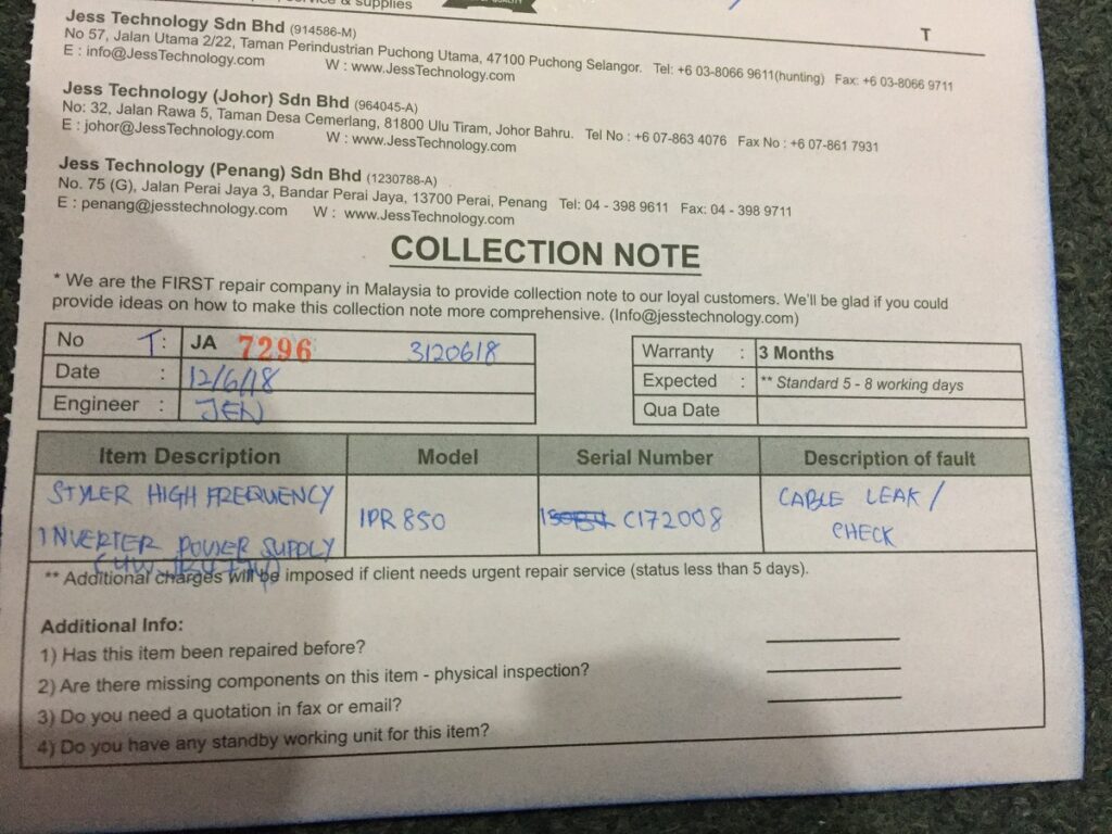 Image #1 of Repair STYLER IPR 850 HIGH FREQUENCY INVERTER POWER SUPPLY in Malaysia, Singapore, Thailand, Indonesia