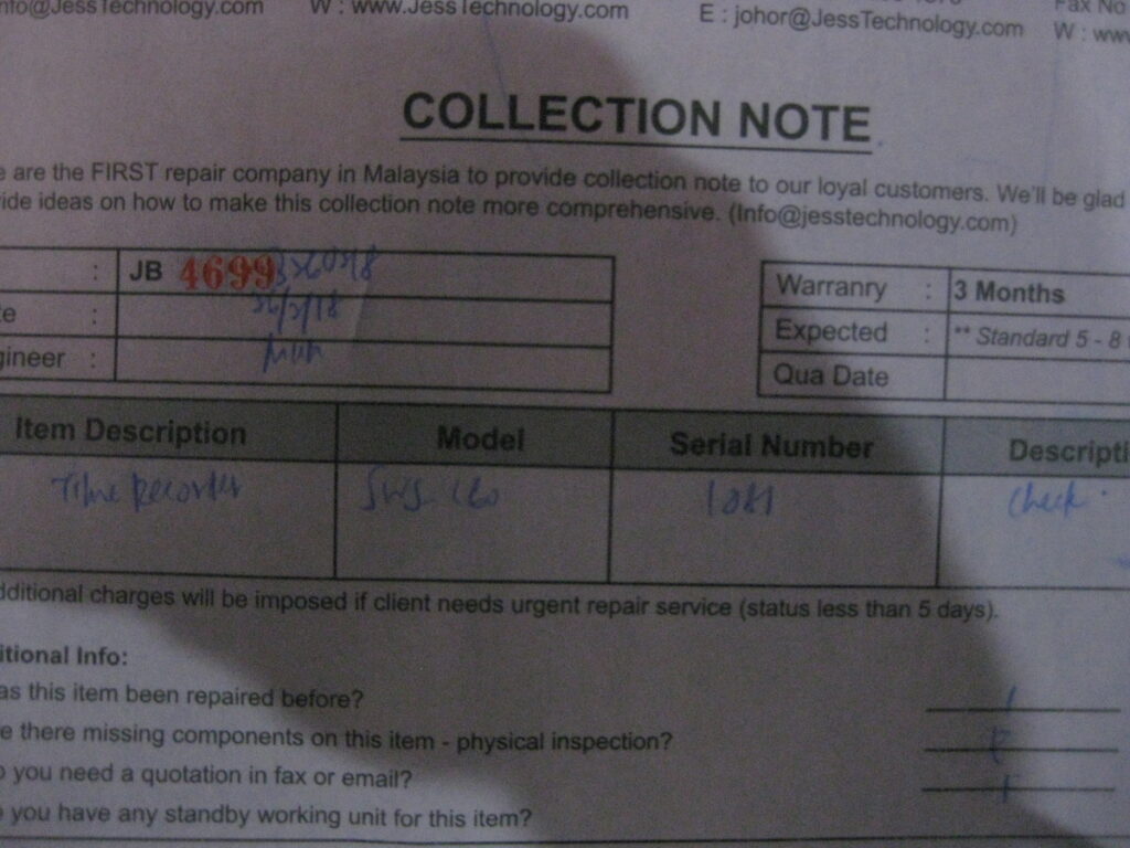 Image #1 of Repair - SWS-C60 TIME RECORDER in Malaysia, Singapore, Thailand, Indonesia