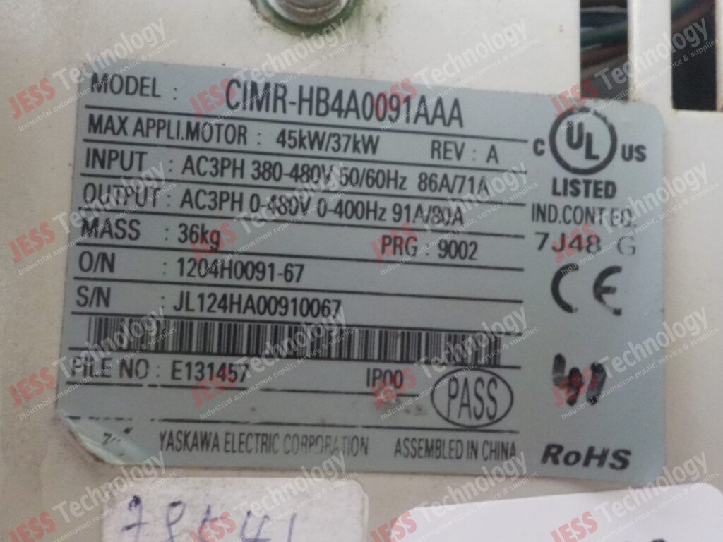 Image #1 of Repair YASKAWA CIMR-HB4A0091AAA YASKAWA INVERTER H1000, 45kW/37kW JL124HA00910067 in Malaysia, Singapore, Thailand, Indonesia