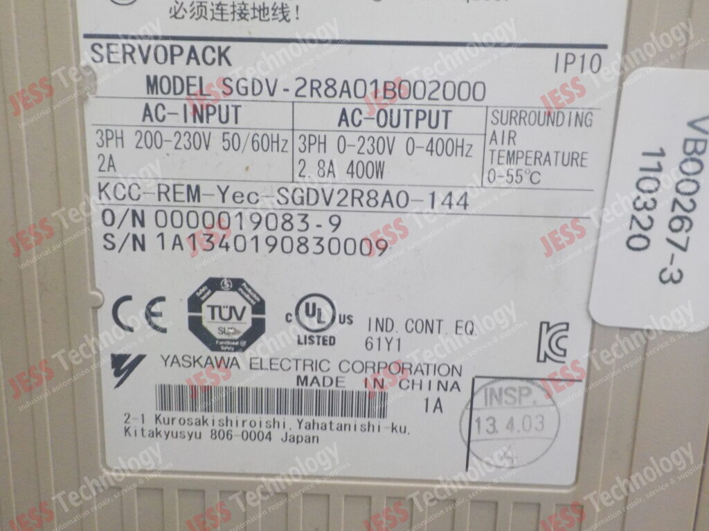 Image #1 of Repair YASKAWA SGDV-2R8A01B002000 yaskawa servopack 1A1340190830009 in Malaysia, Singapore, Thailand, Indonesia