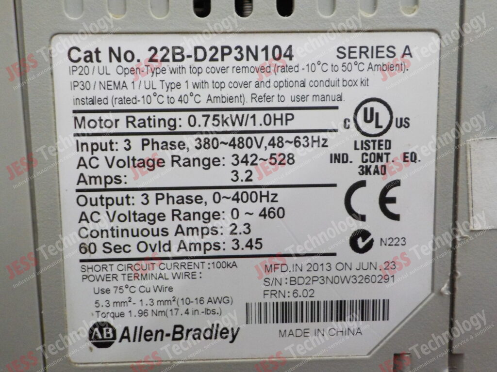 Image #1 of Repair ALLEN BRADLEY 22B-D2P3N104 ALLEN-BRADLEY POWERFLEX 40P INVERTER, 0.75kW BD2P3N0W3260291 in Malaysia, Singapore, Thailand, Indonesia