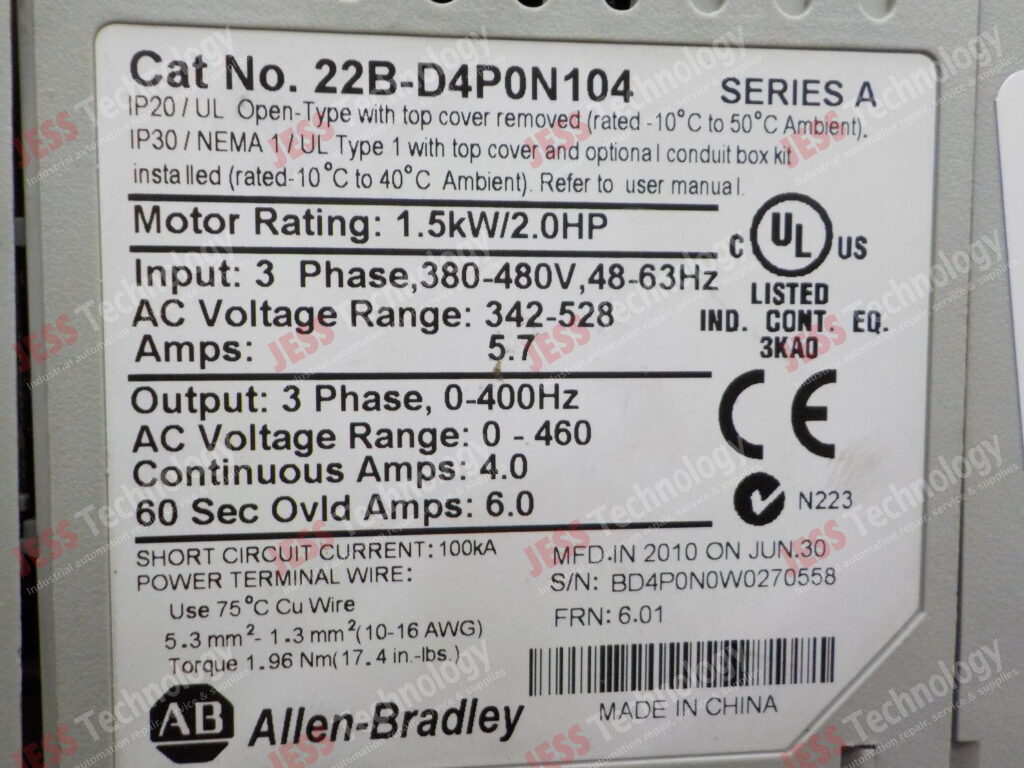 Image #1 of Repair ALLEN BRADLEY 22B-D4P0N104 ALLEN-BRADLEY POWERFLEX 40P INVERTER, 1.5kW BD4P0N0W0270558 in Malaysia, Singapore, Thailand, Indonesia
