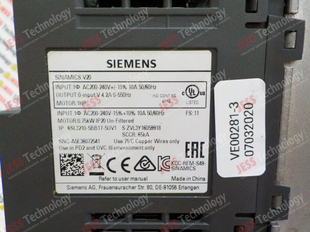 Image #2 of Repair SIEMENS 6SL3210-5BB17-5UV1 SIEMENS SINAMICS V20 ZVL3Y116059918 in Malaysia, Singapore, Thailand, Indonesia