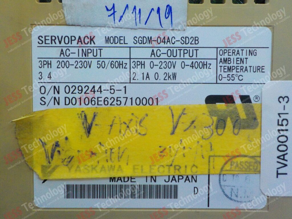 Image #1 of Repair YASKAWA SGDM-04AC-SD2B Yaskawa servo drive D0106E625710001 in Malaysia, Singapore, Thailand, Indonesia