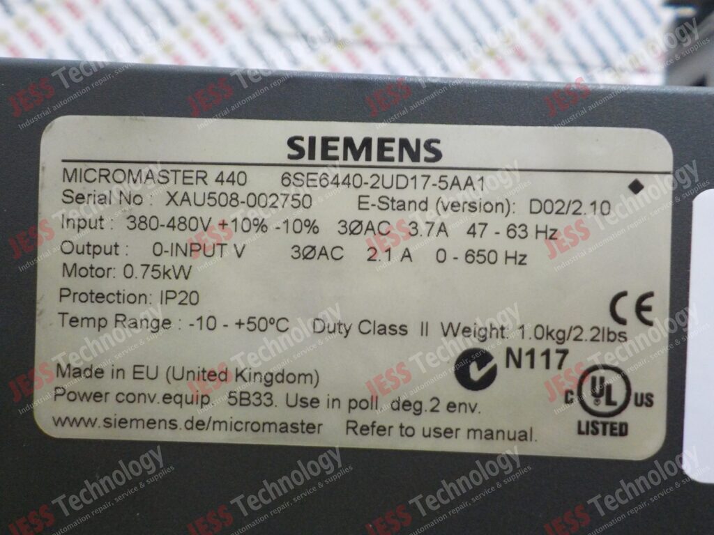 Image #1 of Repair SIEMENS 6SE6440-2UD17-5AA1 Micromaster 440 XAU508-002750 in Malaysia, Singapore, Thailand, Indonesia
