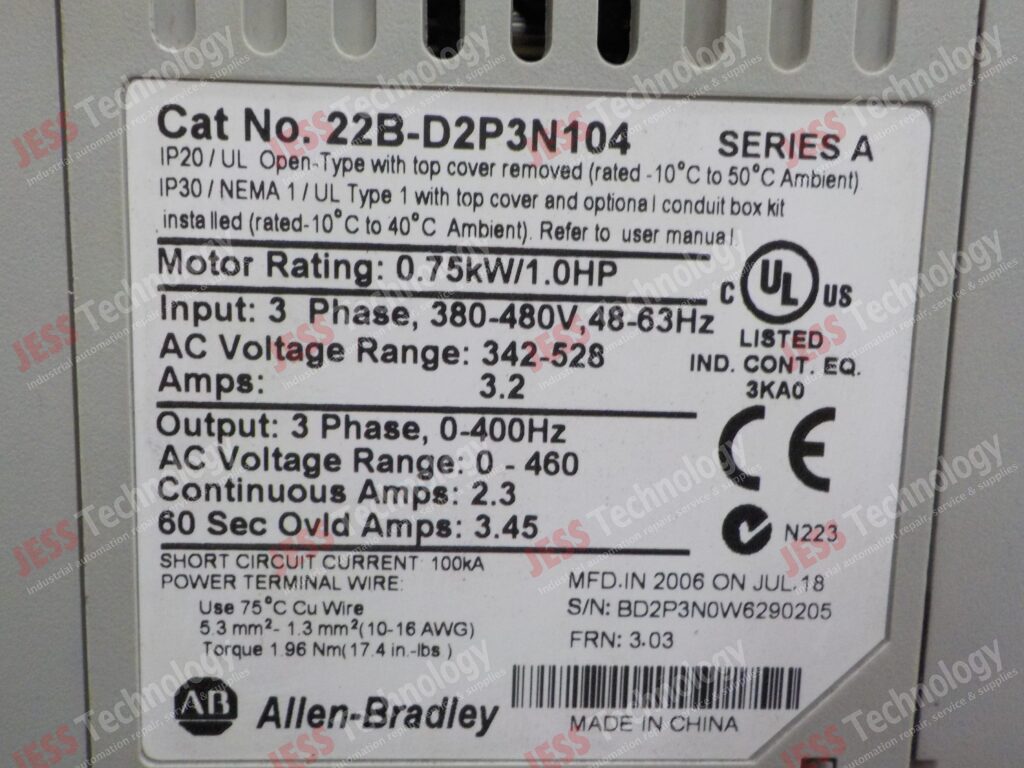 Image #1 of Repair ALLEN BRADLEY 22B-D2P3N104 power flex 40p (0.75kw) inverter BD2P3N0W6290205 in Malaysia, Singapore, Thailand, Indonesia