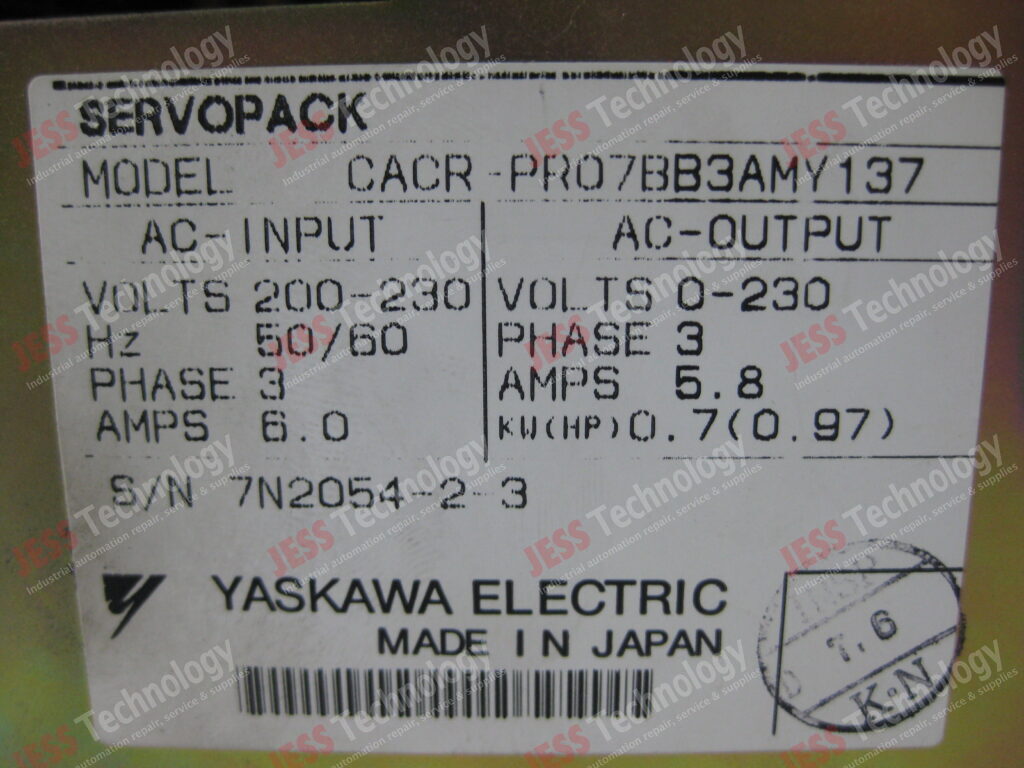 Image #3 of Repair YASKAWA CACR-PR054-2-3 YASKAWA SERVOPACK MODEL: CACR-PR054-2-3 S/N: 7N2054-2-3 7N2054-2-3 in Malaysia, Singapore, Thailand, Indonesia