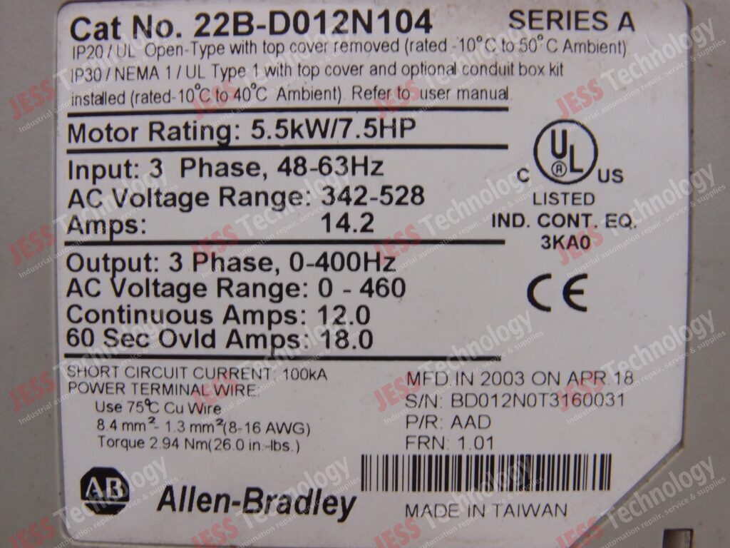 Image #1 of Repair ALLEN BRADLEY 22B-D012N104 Allen Bradley 5.5kw inverter BD012N0T3160031 in Malaysia, Singapore, Thailand, Indonesia