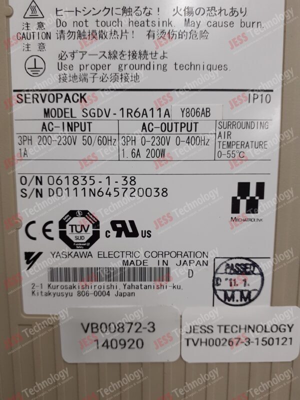Image #2 of Repair YASKAWA SERVOPACK SGDV-1R6A11AY806AB Yaskawa servopack D0111N645720038 in Malaysia, Singapore, Thailand, Indonesia